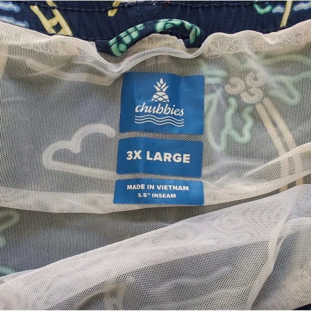 Chubbies The Neon Lights Swim Trunks Mens 3XL Navy Flamingo Palm Tree Stretch